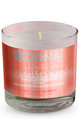 Вкусовая массажная свеча с феромонами и ароматом "Ванильный крем" DONA Kissable Massage Candle Vanilla Buttercream (135 мл)