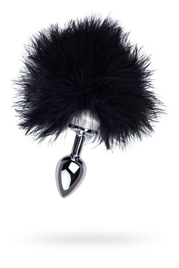 Серебристая анальная втулка с черной опушкой