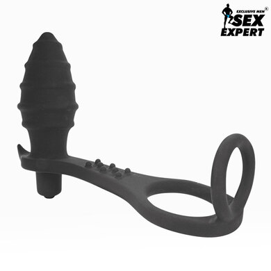 Двойное эрекционное кольцо с анальным стимулятором с вибрацией "Sex Expert"