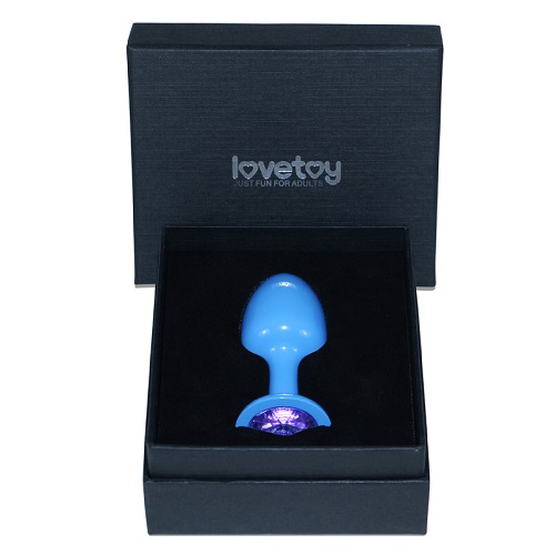 Голубая анальная пробка с фиолетовым кристаллом Rosebud Blue