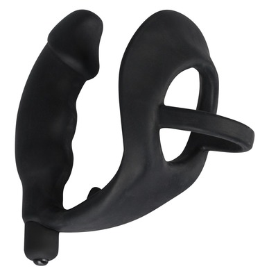 Анальная вибровтулка с эрекционным кольцом Black Velvets Ring & Vibro Plug