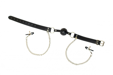 Кляп черный с зажимами для сосков Party Hard Gratitude