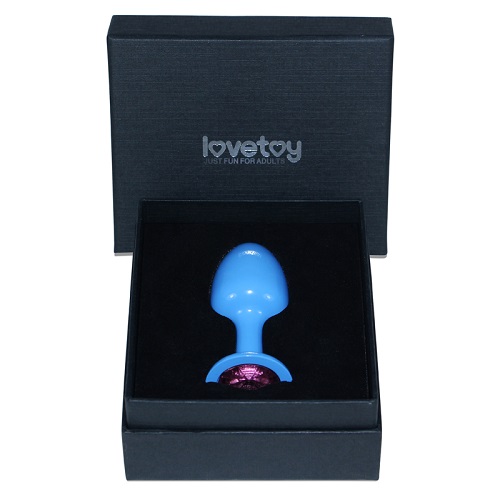 Голубая анальная пробка с розовым кристаллом Rosebud Blue