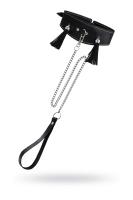 Ошейник высокий с кисточками из натуральной кожи черный Pecado