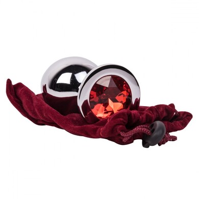 Большая тяжелая анальная пробка из стали с кристаллом Red Flame