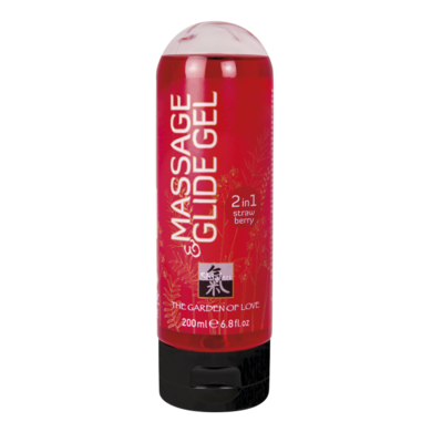 Массажный гель-лубрикант Shiatsu с ароматом клубники 2 в 1 на водной основе (200 мл)