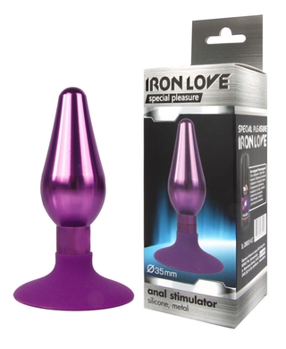 Втулка анальная металлическая с силиконовым основанием-присоской фиолетового цвета, M