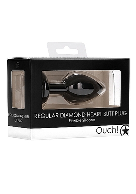 Анальная пробка черная Regular Diamond Heart Butt Plug