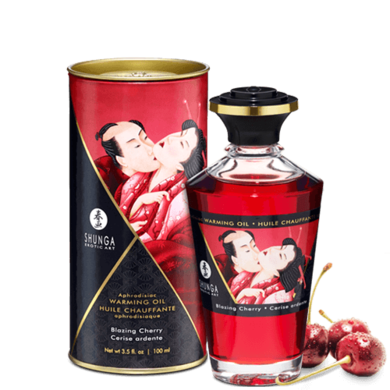 Съедобное разогревающее массажное масло со вкусом вишни Shunga Blazing Cherry (100 мл)
