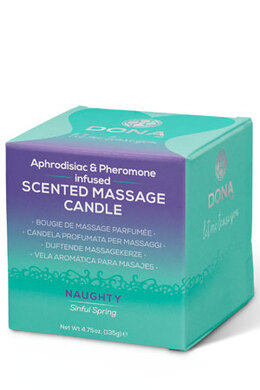 Массажная свеча с феромонами и афродизиаками "Шалость" DONA Scented Massage Candle Naughty Aroma: Sinful Spring (135 мл)