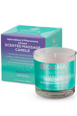 Массажная свеча с феромонами и афродизиаками "Шалость" DONA Scented Massage Candle Naughty Aroma: Sinful Spring (135 мл)