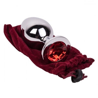 Большая тяжелая анальная пробка из стали с кристаллом Red Flame