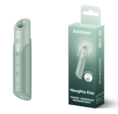 Бесконтактный вакуумный стимулятор клитора мятный Naughty Kiss Satisfyer 