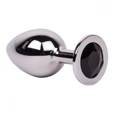 Большая тяжелая анальная пробка из стали с кристаллом Black Rave