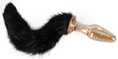 Анальная втулка стеклянная с черным хвостиком Glass Plug with Tail
