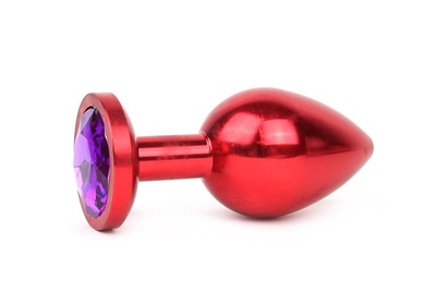 Анальная втулка красная с кристаллом фиолетового цвета, размер L