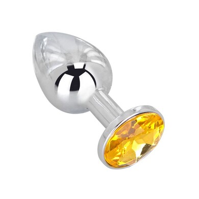 Серебряная анальная пробка с жёлтым кристаллом Sweet Lemon, размер S