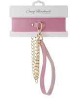 Ошейник с поводком из натуральной кожи розовый