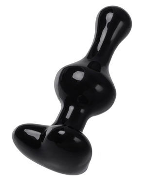 Анальная втулка из стекла чёрная Sexus Glass со стоппером в виде сердца