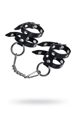 Наручники черные из натуральной кожи однослойные из двух ремешков Pecado