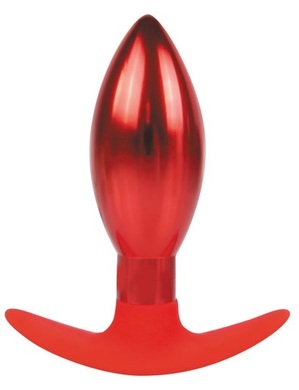 Втулка анальная металлическая красная с силиконовой ручкой красного цвета, M