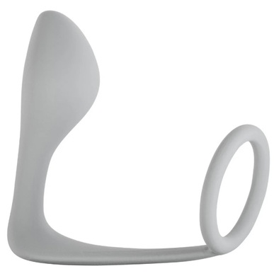 Мужской анальный стимулятор серый с кольцом на пенис Button Anal Plug