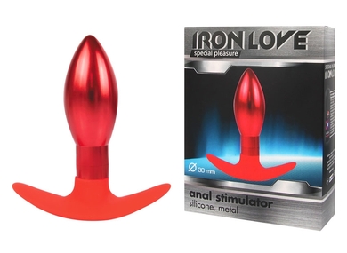 Втулка анальная металлическая с силиконовой ручкой красного цвета, S