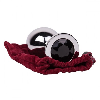 Большая тяжелая анальная пробка из стали с кристаллом Black Rave