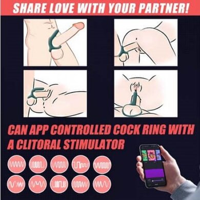 Двойное эрекционное виброкольцо с управлением от смартфона синее Fun Town Rise