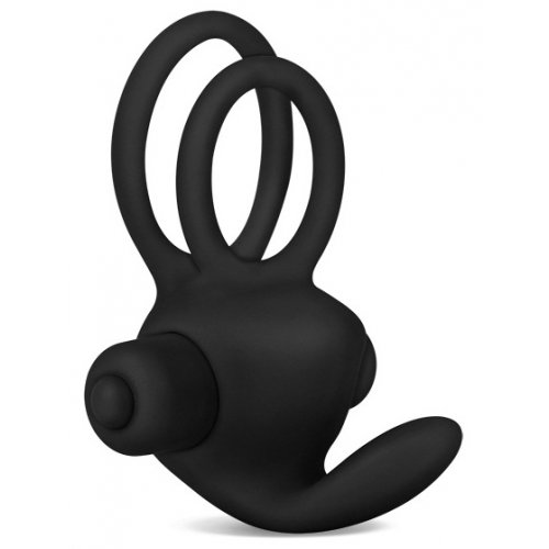 Двойное виброкольцо Power Clit Duo Silicone Cockring чёрное