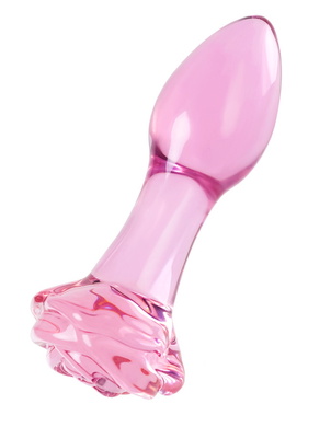 Анальная втулка из стекла розовая Sexus Glass со стоппером в виде цветка