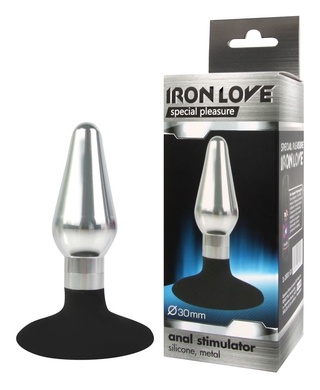 Втулка анальная металлическая серебряного цвета с силиконовым основанием-присоской, S