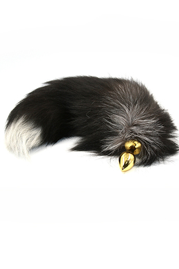 Анальная пробка золотая с хвостом из натурального меха (Small)