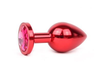 Анальная втулка красная с кристаллом рубинового цвета, размер L