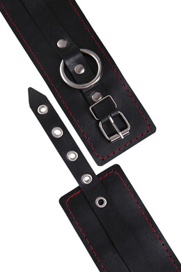 Черные оковы однослойные с контрастной строчкой из натуральной кожи Pecado