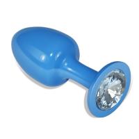 Голубая анальная пробка с прозрачным кристаллом Rosebud Blue
