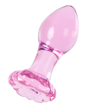 Стеклянная анальная втулка розовая Sexus Glass со стоппером в виде цветка
