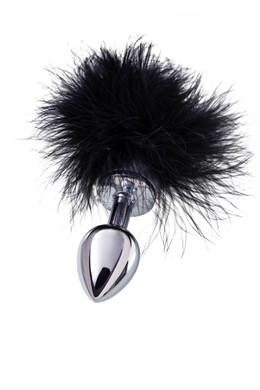 Серебристая анальная втулка с черной опушкой