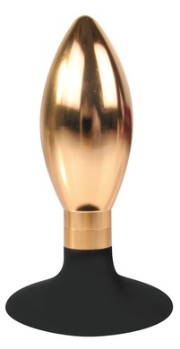 Анальная металлическая втулка золотого цвета с силиконовым основанием-присоской, M