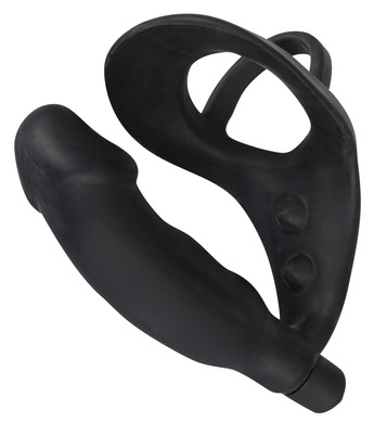 Анальная вибровтулка с эрекционным кольцом Black Velvets Ring & Vibro Plug