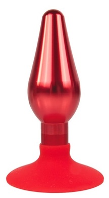 Втулка анальная металлическая с силиконовым основанием-присоской красного цвета, M