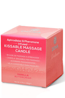 Вкусовая массажная свеча с феромонами и ароматом "Ванильный крем" DONA Kissable Massage Candle Vanilla Buttercream (135 мл)