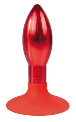Анальная металлическая втулка с силиконовым основанием-присоской красного цвета, S