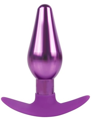 Втулка анальная металлическая с силиконовой ручкой фиолетового цвета, M