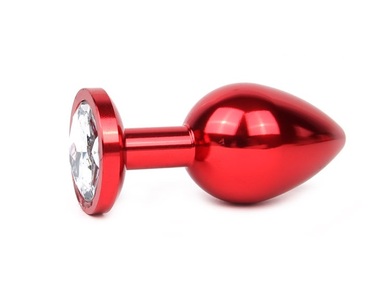 Анальная втулка красная с прозрачным кристаллом, размер L
