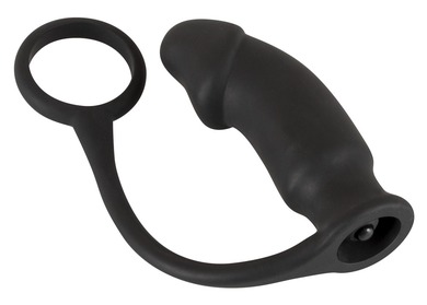 Кольцо для пениса c вибровтулкой Black Velvets Ring & plug with vibration