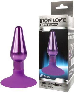 Втулка анальная металлическая фиолетовая с фиолетовым силиконовым основанием-присоской, S