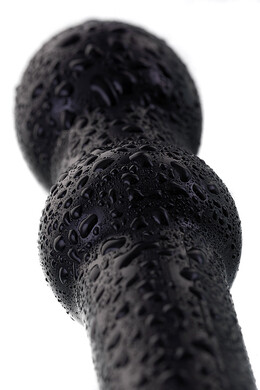 Чёрная анальная втулка из стекла с ограничителем 19 см