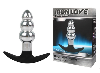 Анальная металлическая ступенчатая втулка серебряного цвета с силиконовой ручкой