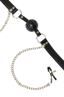 Кляп черный с зажимами для сосков Party Hard Gratitude